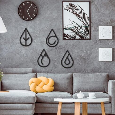 Jetec 4 Pieces Four Elements Wooden Wall Art Black Wood Wall Decor Hanging Elements Wooden Decorations for Living Room Bathroom Bedroom Wall Decor in Saudi Arabia