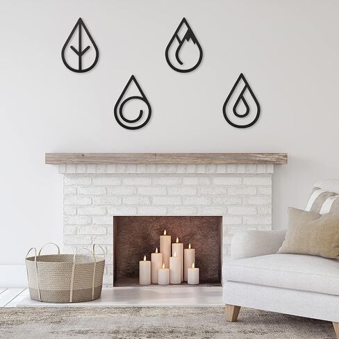 Jetec 4 Pieces Four Elements Wooden Wall Art Black Wood Wall Decor Hanging Elements Wooden Decorations for Living Room Bathroom Bedroom Wall Decor in Saudi Arabia