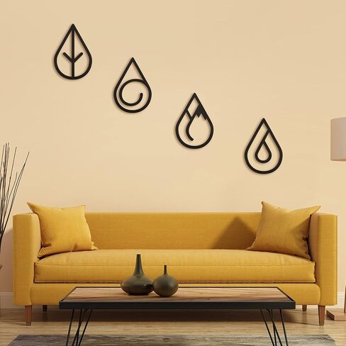 Jetec 4 Pieces Four Elements Wooden Wall Art Black Wood Wall Decor Hanging Elements Wooden Decorations for Living Room Bathroom Bedroom Wall Decor in Saudi Arabia