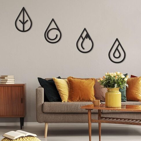 Jetec 4 Pieces Four Elements Wooden Wall Art Black Wood Wall Decor Hanging Elements Wooden Decorations for Living Room Bathroom Bedroom Wall Decor in Saudi Arabia