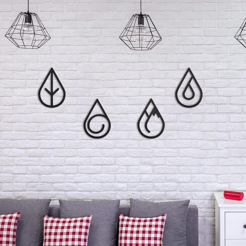 Jetec 4 Pieces Four Elements Wooden Wall Art Black Wood Wall Decor Hanging Elements Wooden Decorations for Living Room Bathroom Bedroom Wall Decor in Saudi Arabia