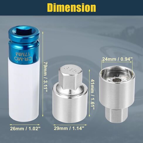 uxcell 1 Set 315 Wheel Lock Lug Nut Anti Theft Lug Nut Screw Removal Socket Key for Mercedes Benz Wheel Lock Key with Protector Nut Socket in Saudi Arabia