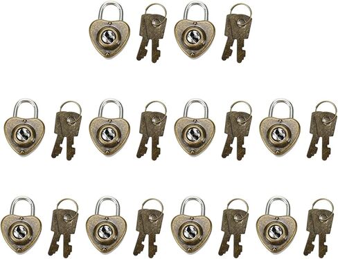 10 قطع من القفل البرونزي العتيق للزوجين على شكل قلب قفل صغير مع مفتاح معدني صغير مجموعة قفل المفاتيح، 1.30 بوصة × 0.87 بوصة، لصندوق تخزين المجوهرات وكتاب اليوميات وحقيبة الظهر المدرسية in Kuwait