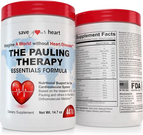 Cardio Health Powder Supplement - The Pauling Therapy Essentials Formula (PTEF) Healthy Vitamin C, B-12, L-Lysine, L-Arginine, Magnesium, Zinc + Vitamins, Minerals & Antioxidants in Saudi Arabia