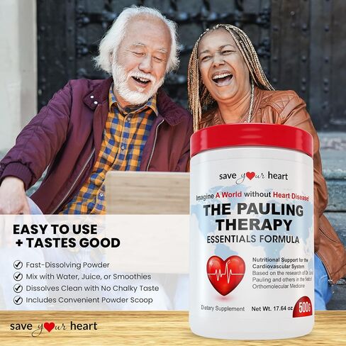 Cardio Health Powder Supplement - The Pauling Therapy Essentials Formula (PTEF) Healthy Vitamin C, B-12, L-Lysine, L-Arginine, Magnesium, Zinc + Vitamins, Minerals & Antioxidants in Saudi Arabia