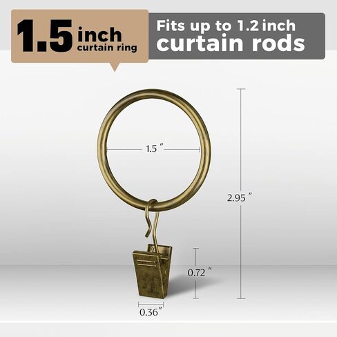 Curtain Rings with Clips 100 Pack, Bronze Curtain Clips with Rings, Drapery Rings 1 Inch Interior Diameter, Curtain Hooks with Clips Fits Up to 5/8 Inch Curtain Rod, Metal (Bronze,1"| 100 PC) in Saudi Arabia