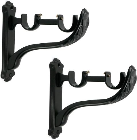 2 حزمة مزدوجة قضيب الستارة بين قوسين خمر ريشة شكل قابل للتعديل الستار الستارة قضيب حامل مجموعة الثقيلة قضيب الستارة جدار قوس لقضيب 1 إلى 1.2 بوصة، أسود in Kuwait