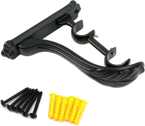 2 حزمة مزدوجة قضيب الستارة بين قوسين خمر ريشة شكل قابل للتعديل الستار الستارة قضيب حامل مجموعة الثقيلة قضيب الستارة جدار قوس لقضيب 1 إلى 1.2 بوصة، أسود in Kuwait