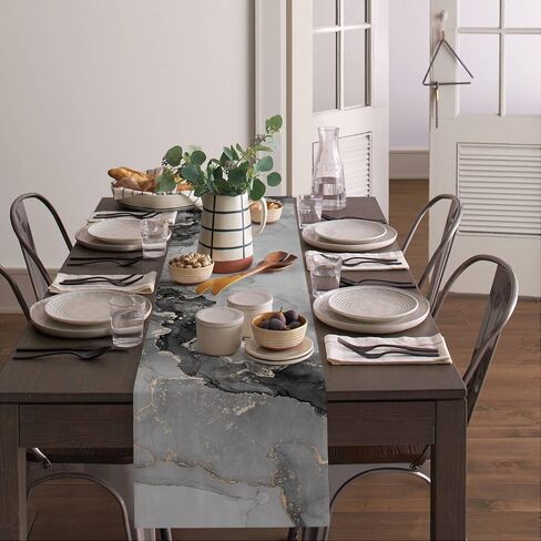 Teal and Turquoise Table Runner 72 inches Long for Kitchen Dining Table Ombre Ink Abstract Marble Coffee Table Runner for Living Room Cotton Linen Table Runners for Party Home Decor 16x72in in Saudi Arabia
