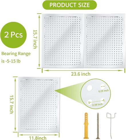2 Pcs Metal Pegboard Wall Panels, 11.8 x 15.7 Inch Garage Pegboard Wall Organizer, 15-30 LBS Loading Peg Boards for Garage Tool Storage in Saudi Arabia