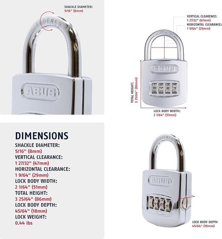 ABUS 160/50 B 160 All Weather Chrome 4 Dial Combination Padlock, Black/Silver in Kuwait