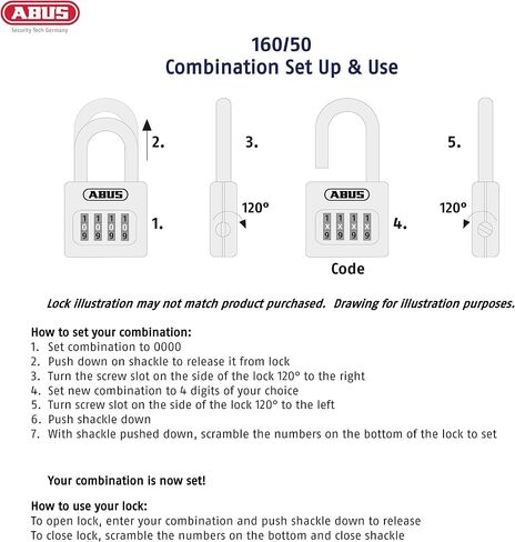 ABUS 160/50 B 160 All Weather Chrome 4 Dial Combination Padlock, Black/Silver in Kuwait