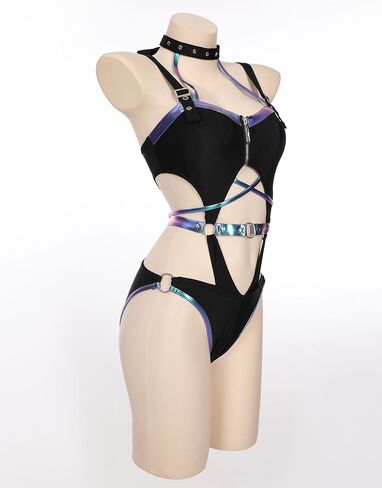 MEOWCOS Women's One Piece Swimsuit Gothic Bathing Suit Swimwear Bodysuit with Choker in Saudi Arabia