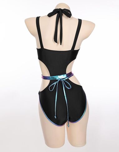 MEOWCOS Women's One Piece Swimsuit Gothic Bathing Suit Swimwear Bodysuit with Choker in Saudi Arabia