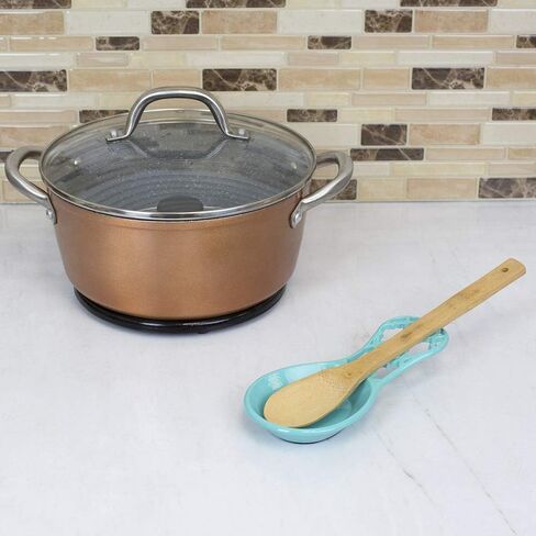 Home Basics Lattice Collection Cast Iron Spoon Rest, 7.5x3.5x1.3 inches, Turquoise in Saudi Arabia