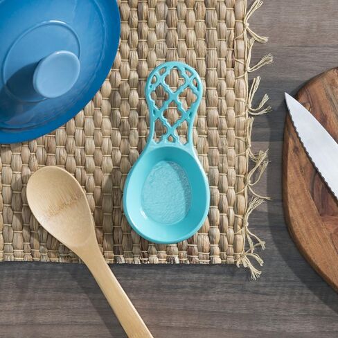 Home Basics Lattice Collection Cast Iron Spoon Rest, 7.5x3.5x1.3 inches, Turquoise in Saudi Arabia
