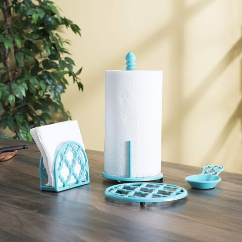 Home Basics Lattice Collection Cast Iron Spoon Rest, 7.5x3.5x1.3 inches, Turquoise in Saudi Arabia