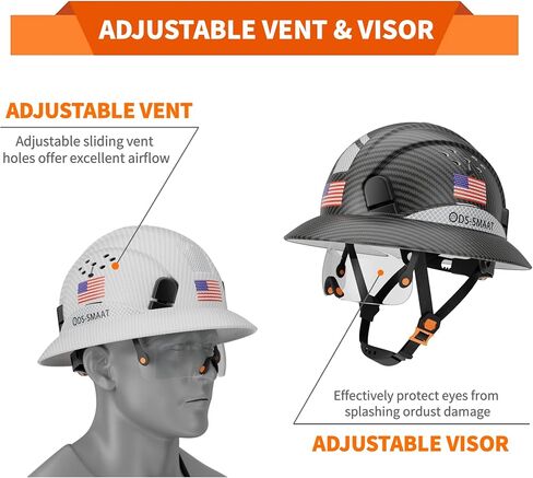 Full Brim Construction Hard Hat with Visor, 6-Point Ratchet Suspension Safety Helmet, Superior Impact Head Protection for Industry Use,ANSI Z89.1 Approved Safety Helmet,Great for Men&Women in Saudi Arabia