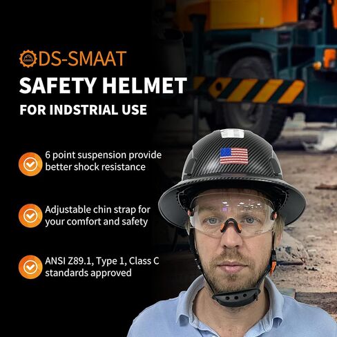 Full Brim Construction Hard Hat with Visor, 6-Point Ratchet Suspension Safety Helmet, Superior Impact Head Protection for Industry Use,ANSI Z89.1 Approved Safety Helmet,Great for Men&Women in Saudi Arabia