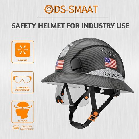 Full Brim Construction Hard Hat with Visor, 6-Point Ratchet Suspension Safety Helmet, Superior Impact Head Protection for Industry Use,ANSI Z89.1 Approved Safety Helmet,Great for Men&Women in Saudi Arabia