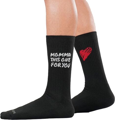 SLEEFS Men's Crew Socks - High Performance, Designed for Athletic/Sport Wear - Momma This One For You - Cushioned Heel, Pro-Quality Polyblend [1 Pair - Black] in Saudi Arabia