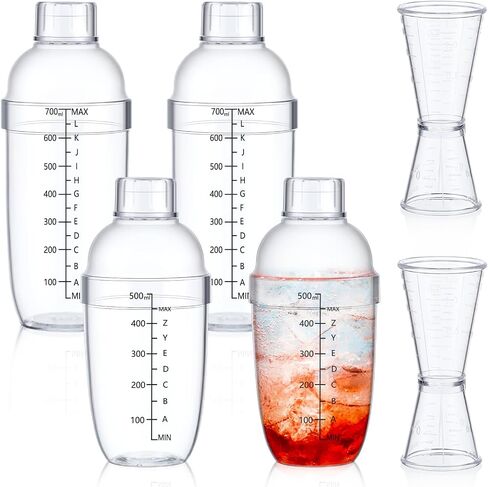 Uiifan 6 Pcs Plastic Drink Cocktail Shaker Set 4 Pcs 17 oz 24 oz Drink Mixer Hand Shaker Jigger Cup with Scales and 2 Pcs Ounce Cup Clear Cocktail Shaker for Bar Party Tea Mixing Tool in Saudi Arabia