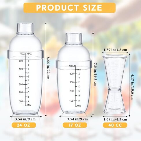 Uiifan 6 Pcs Plastic Drink Cocktail Shaker Set 4 Pcs 17 oz 24 oz Drink Mixer Hand Shaker Jigger Cup with Scales and 2 Pcs Ounce Cup Clear Cocktail Shaker for Bar Party Tea Mixing Tool in Saudi Arabia