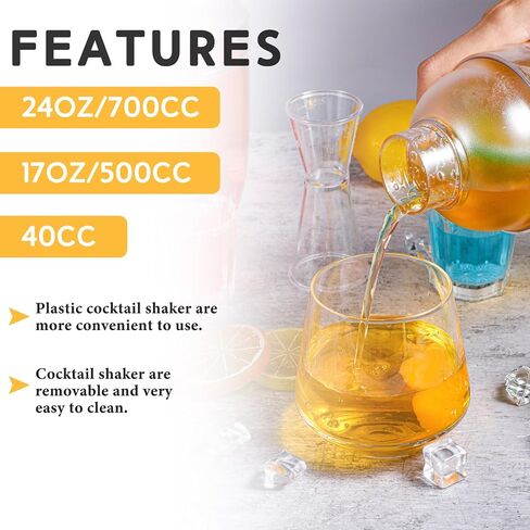 Uiifan 6 Pcs Plastic Drink Cocktail Shaker Set 4 Pcs 17 oz 24 oz Drink Mixer Hand Shaker Jigger Cup with Scales and 2 Pcs Ounce Cup Clear Cocktail Shaker for Bar Party Tea Mixing Tool in Saudi Arabia