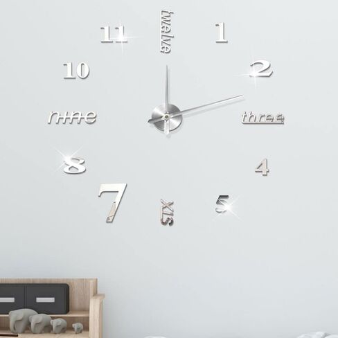 Wall Clock Mirror Surface Acrylic Sticker Silence 3D Quartz Clock DIY Modern Style Design Home Office Living Room Decoration(15.75inch,Silver) in Saudi Arabia