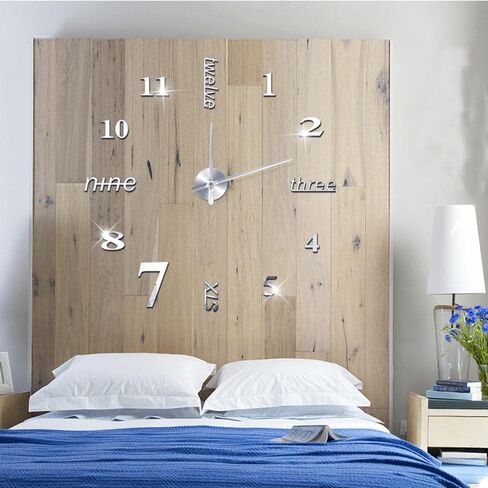 Wall Clock Mirror Surface Acrylic Sticker Silence 3D Quartz Clock DIY Modern Style Design Home Office Living Room Decoration(15.75inch,Silver) in Saudi Arabia