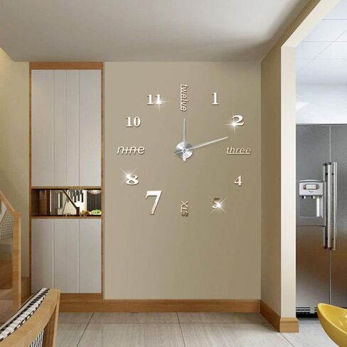 Wall Clock Mirror Surface Acrylic Sticker Silence 3D Quartz Clock DIY Modern Style Design Home Office Living Room Decoration(15.75inch,Silver) in Saudi Arabia