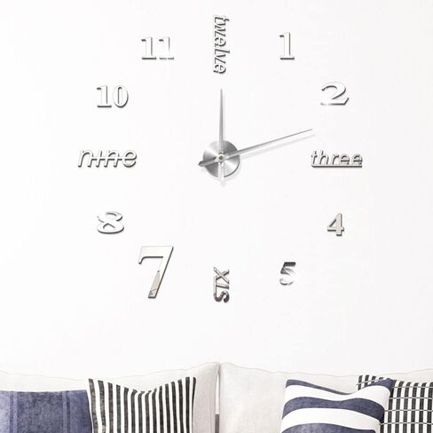 Wall Clock Mirror Surface Acrylic Sticker Silence 3D Quartz Clock DIY Modern Style Design Home Office Living Room Decoration(15.75inch,Silver) in Saudi Arabia