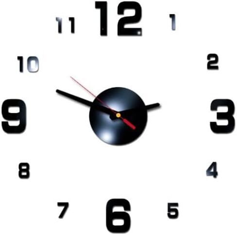 3D DIY Wall Clock, Living Room Dining Room Simple 3D Wall Sticker Wall Clock Creative Luminous DIY Acrylic Wall Clock Punch-Free Quartz Clock (15IN, Black) (Luminous) in Saudi Arabia