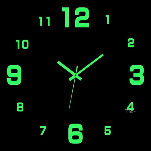 3D DIY Wall Clock, Living Room Dining Room Simple 3D Wall Sticker Wall Clock Creative Luminous DIY Acrylic Wall Clock Punch-Free Quartz Clock (15IN, Black) (Luminous) in Saudi Arabia