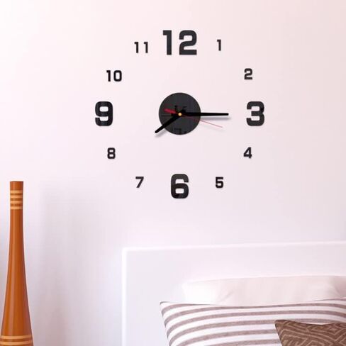 3D DIY Wall Clock, Living Room Dining Room Simple 3D Wall Sticker Wall Clock Creative Luminous DIY Acrylic Wall Clock Punch-Free Quartz Clock (15IN, Black) (Luminous) in Saudi Arabia