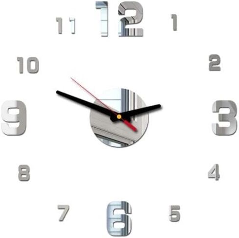 3D DIY Wall Clock, Living Room Dining Room Simple 3D Wall Sticker Wall Clock Creative Luminous DIY Acrylic Wall Clock Punch-Free Quartz Clock (15IN, Black) (Luminous) in Saudi Arabia