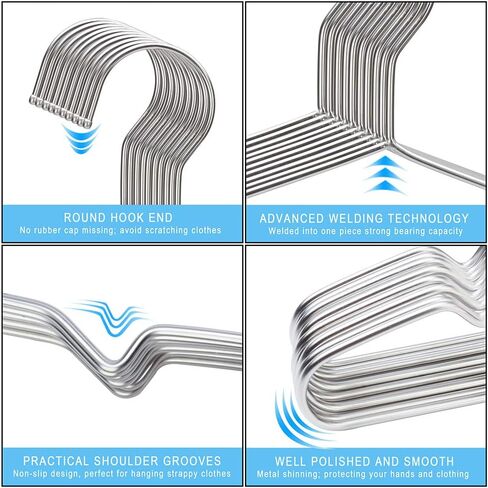 Seropy Coat Hangers Clothes 10 Pack Wire Hangers Heavy Duty Stainless Steel Hangers with Non Slip Grooves, Ultra Thin Metal Hangers Space Saving Clothing Hanger 16.5 Inch in Saudi Arabia