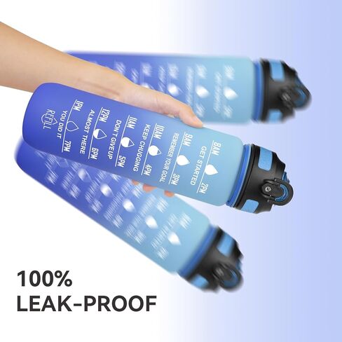 32 oz Water Bottle with Times to Drink and Straw, Motivational Drinking Bottles with Carrying Strap BPA & Toxic Free Leak proof Bottle, Perfect for Fitness, Gym and Outdoors (Aurora-Green) in Saudi Arabia