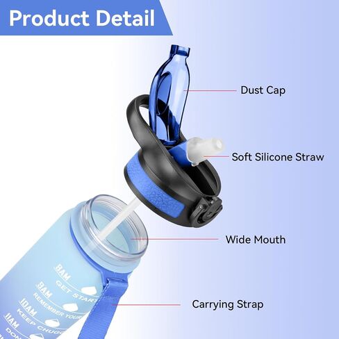 32 oz Water Bottle with Times to Drink and Straw, Motivational Drinking Bottles with Carrying Strap BPA & Toxic Free Leak proof Bottle, Perfect for Fitness, Gym and Outdoors (Aurora-Green) in Saudi Arabia