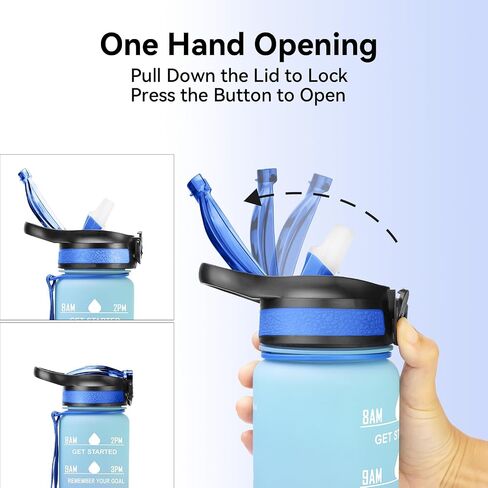 32 oz Water Bottle with Times to Drink and Straw, Motivational Drinking Bottles with Carrying Strap BPA & Toxic Free Leak proof Bottle, Perfect for Fitness, Gym and Outdoors (Aurora-Green) in Saudi Arabia