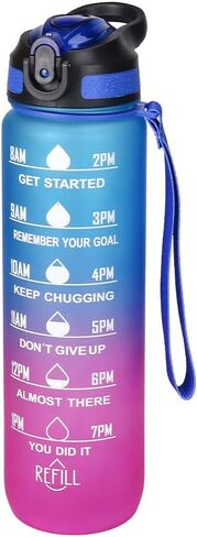 32 oz Water Bottle with Times to Drink and Straw, Motivational Drinking Bottles with Carrying Strap BPA & Toxic Free Leak proof Bottle, Perfect for Fitness, Gym and Outdoors (Aurora-Green) in Saudi Arabia