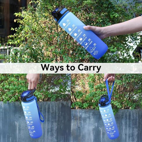 32 oz Water Bottle with Times to Drink and Straw, Motivational Drinking Bottles with Carrying Strap BPA & Toxic Free Leak proof Bottle, Perfect for Fitness, Gym and Outdoors (Aurora-Green) in Saudi Arabia