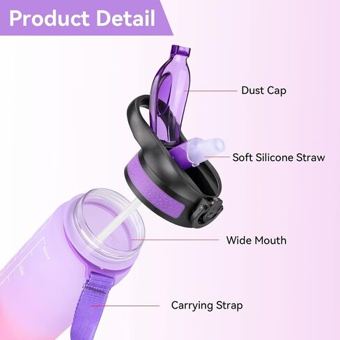 32 oz Water Bottle with Times to Drink and Straw, Motivational Drinking Bottles with Carrying Strap BPA & Toxic Free Leak proof Bottle, Perfect for Fitness, Gym and Outdoors (Aurora-Green) in Saudi Arabia