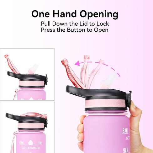32 oz Water Bottle with Times to Drink and Straw, Motivational Drinking Bottles with Carrying Strap BPA & Toxic Free Leak proof Bottle, Perfect for Fitness, Gym and Outdoors (Aurora-Green) in Saudi Arabia