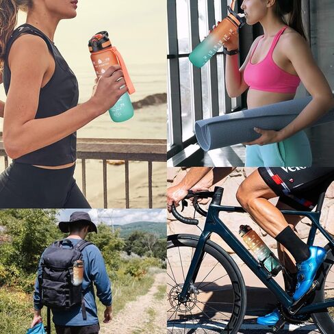 32 oz Water Bottle with Times to Drink and Straw, Motivational Drinking Bottles with Carrying Strap BPA & Toxic Free Leak proof Bottle, Perfect for Fitness, Gym and Outdoors (Aurora-Green) in Saudi Arabia