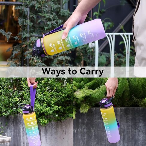 32 oz Water Bottle with Times to Drink and Straw, Motivational Drinking Bottles with Carrying Strap BPA & Toxic Free Leak proof Bottle, Perfect for Fitness, Gym and Outdoors (Aurora-Green) in Saudi Arabia