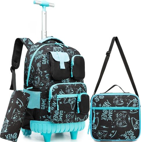 Meetbelify Boys Rolling Backpack with Wheels Kids Travel Luggage with Lunch Box Pencil Case for Elementary Students 18inch Carry on Suitcase for Boys Ages 8-10 in Saudi Arabia
