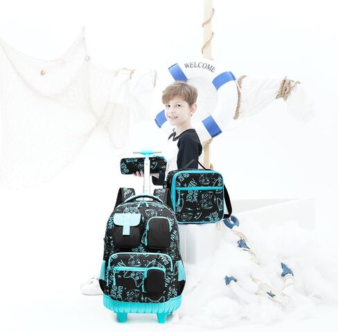 Meetbelify Boys Rolling Backpack with Wheels Kids Travel Luggage with Lunch Box Pencil Case for Elementary Students 18inch Carry on Suitcase for Boys Ages 8-10 in Saudi Arabia