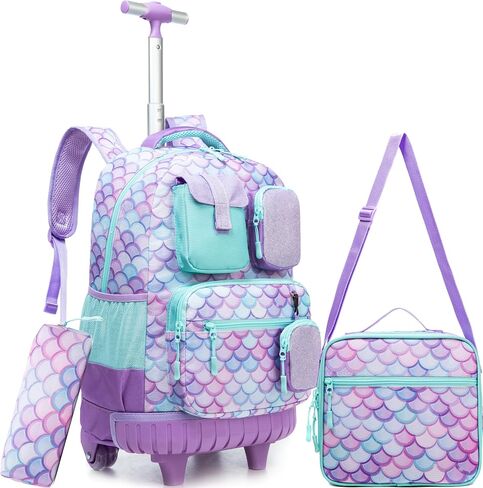 Meetbelify Boys Rolling Backpack with Wheels Kids Travel Luggage with Lunch Box Pencil Case for Elementary Students 18inch Carry on Suitcase for Boys Ages 8-10 in Saudi Arabia