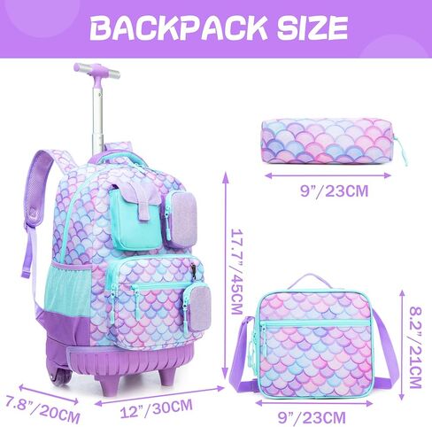 Meetbelify Boys Rolling Backpack with Wheels Kids Travel Luggage with Lunch Box Pencil Case for Elementary Students 18inch Carry on Suitcase for Boys Ages 8-10 in Saudi Arabia